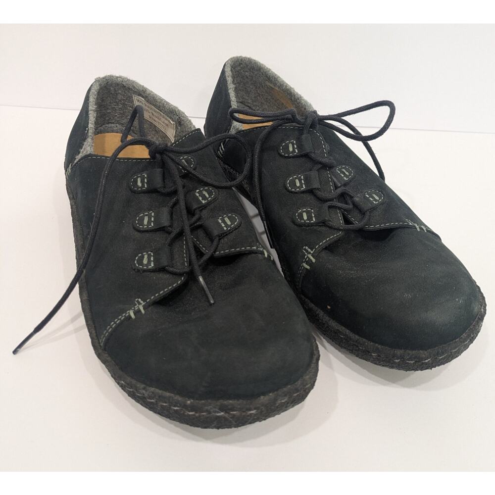 Vintage Earth Style Black Suede Lace Up Oxfords Felt Lined Boho Gorpcore 10M